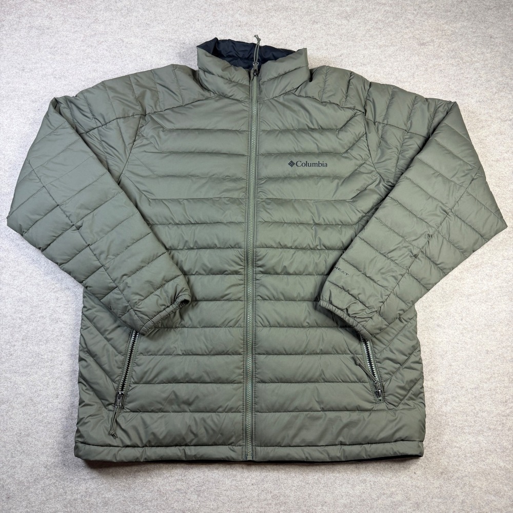 Columbia Mens Omni-Heat Puffer Jacket Olive Green Full Zip Quilted Coat Large